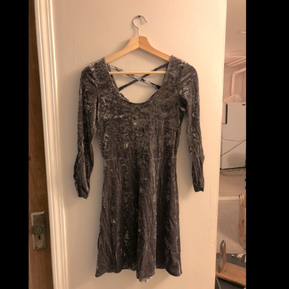 Crushed velvet silvery green strappy back dress